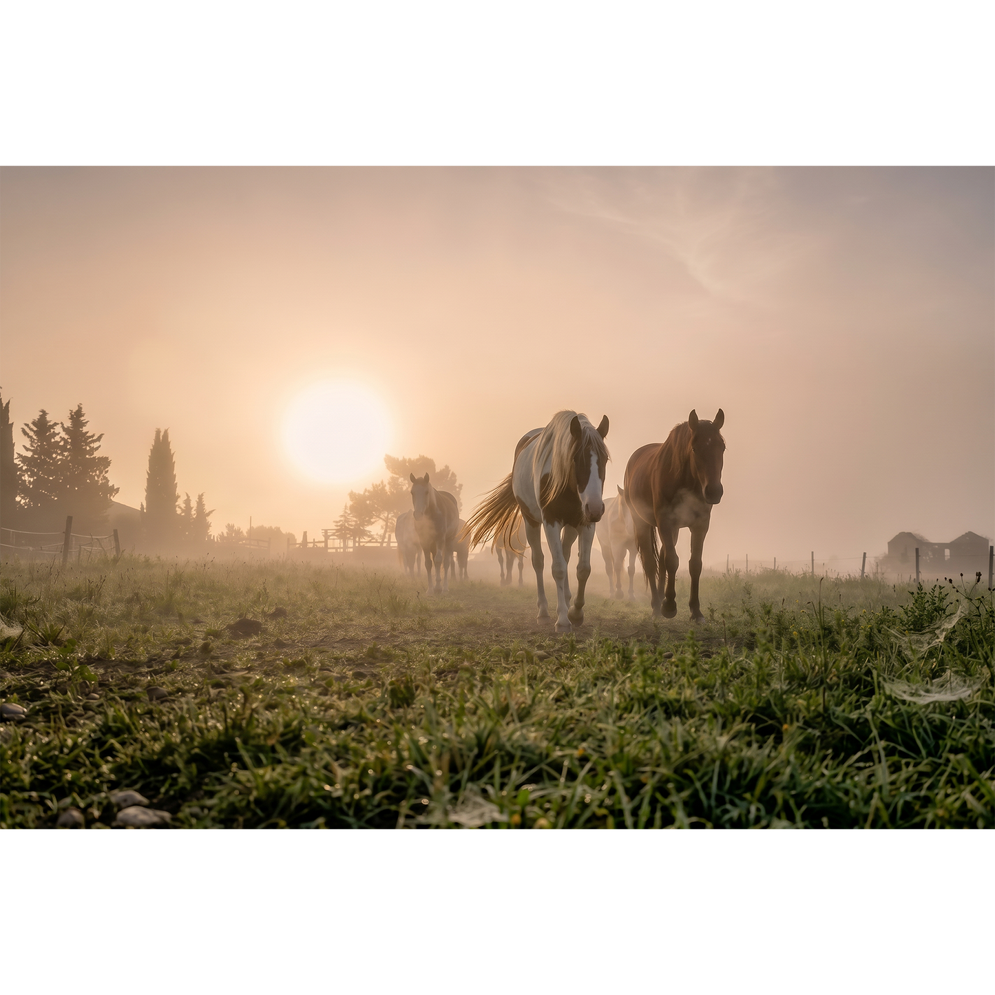 Horses outside of Tautavel – Misty Pasture at Sunrise