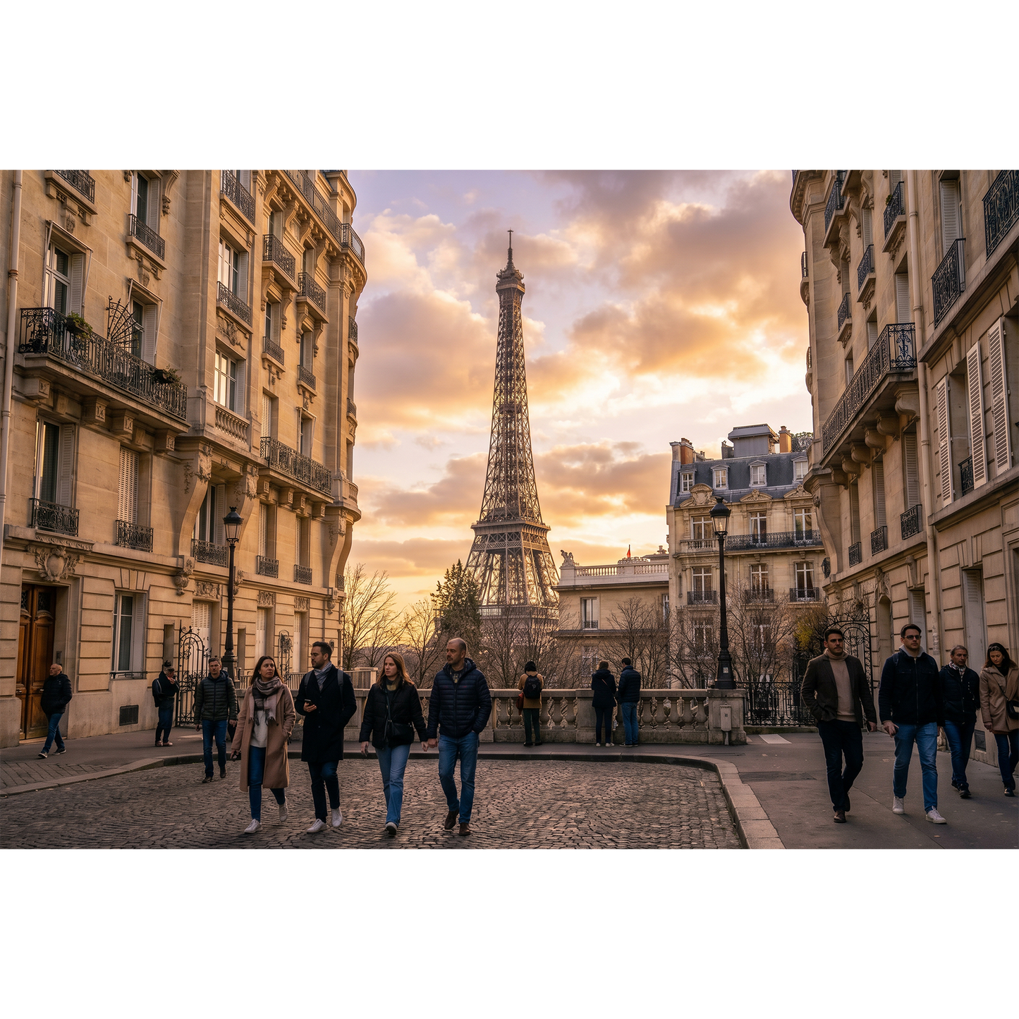 Paris Eiffel Tower - Iconic Sunset Street View