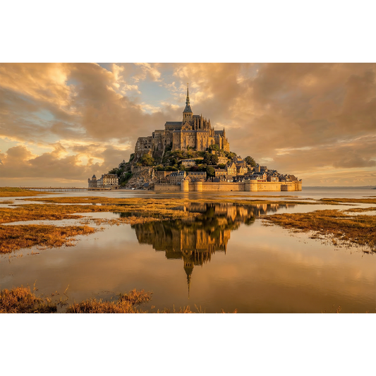 Mount Saint-Michel - Majestic Abbey Reflected in Golden Tidal Flats