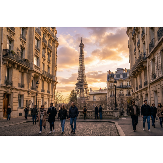 Paris Eiffel Tower - Iconic Sunset Street View