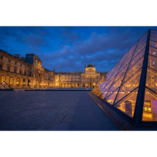 Paris Louvre by Night - The Glowing Pyramid and Historic Palace