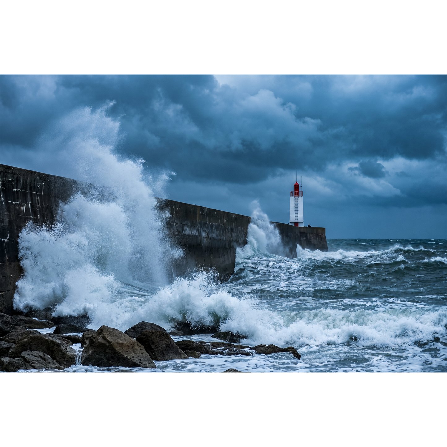 Saint-Malo in Winter - Violent Waves Crashing Against the Breakwater