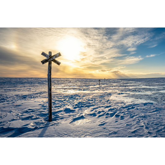 Arjeplog Fjället - Winter Trail Markers under a Radiant Sun